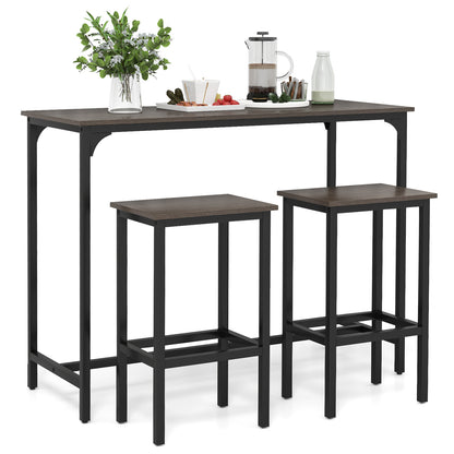 Industrial 3-Piece 47.5" Counter-Height Dining Table and 2 Bar Stools-Gray - Gray