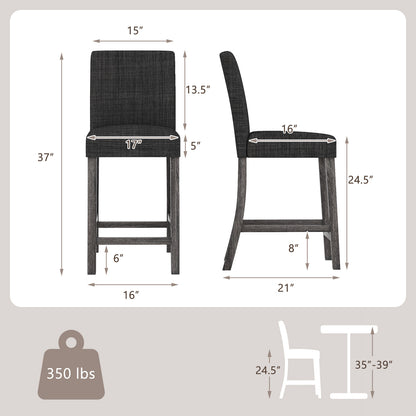 Counter Height Bar Stools Set of 2 with Back and Footrest-Gray