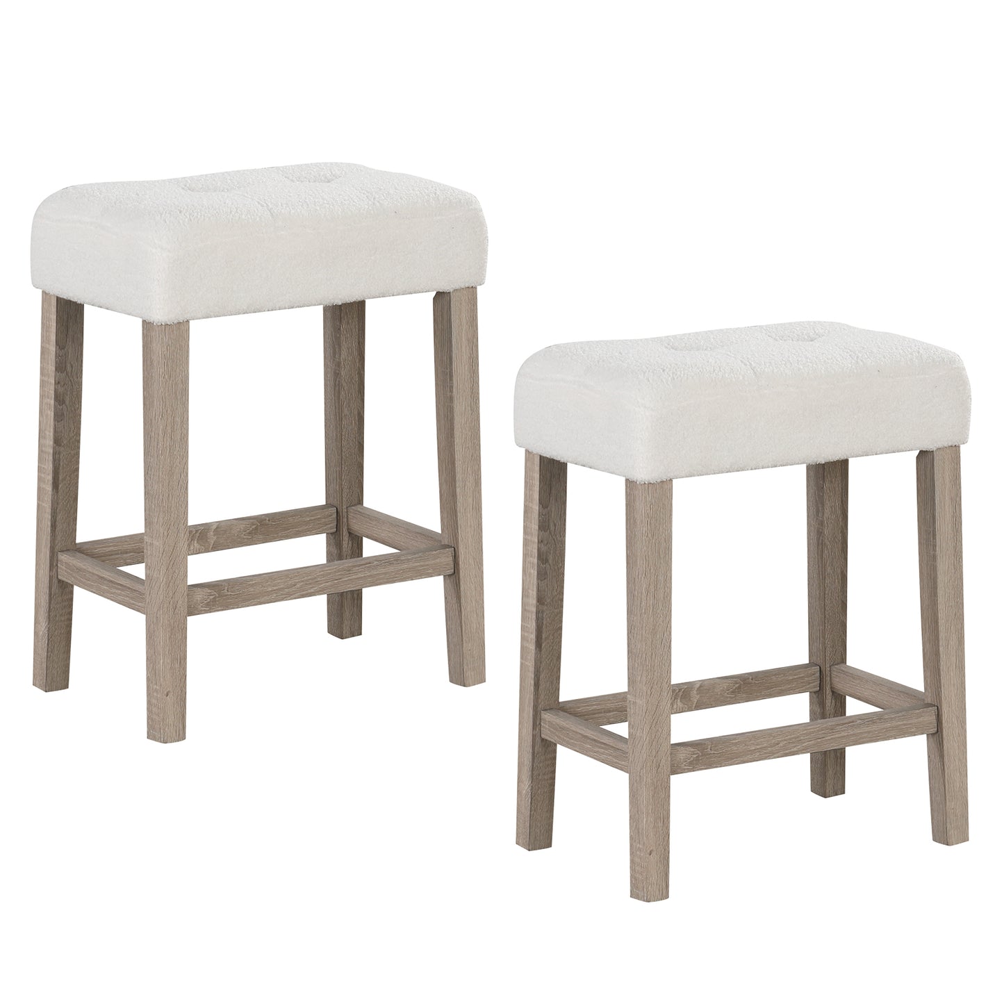 Modern Counter Height Bar Stools Set of 2 with Rubber Wood Legs-White and Gray