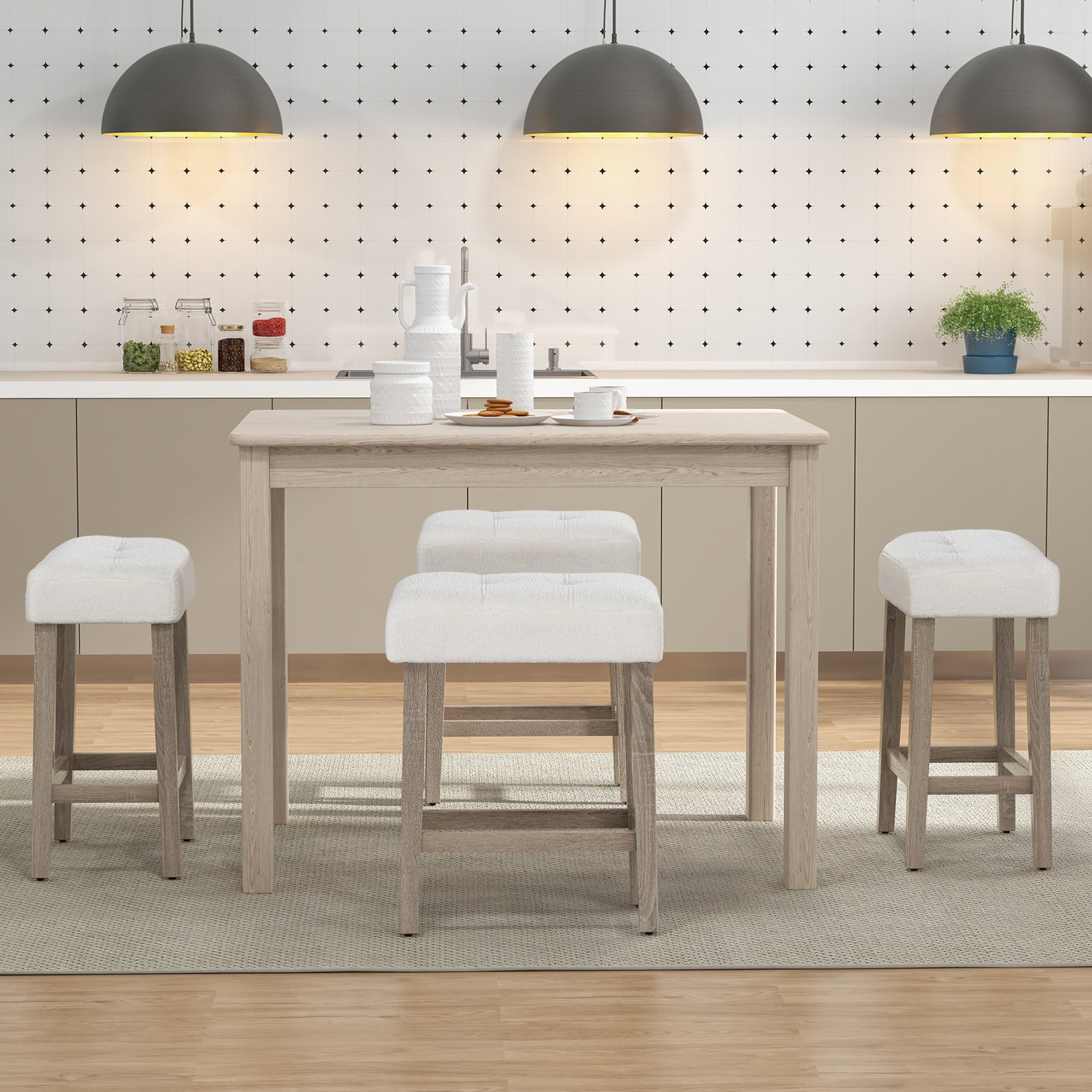 Modern Counter Height Bar Stools Set of 2 with Rubber Wood Legs-White and Gray