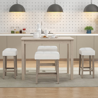 Modern Counter Height Bar Stools Set of 2 with Rubber Wood Legs-White and Gray