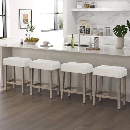 Modern Counter Height Bar Stools Set of 2 with Rubber Wood Legs-White and Gray