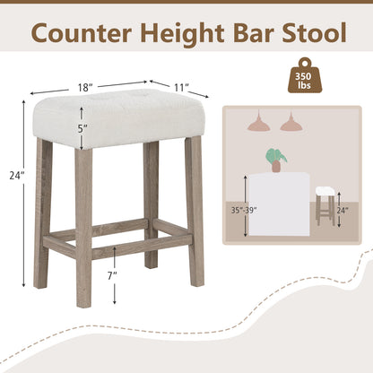 Modern Counter Height Bar Stools Set of 2 with Rubber Wood Legs-White and Gray