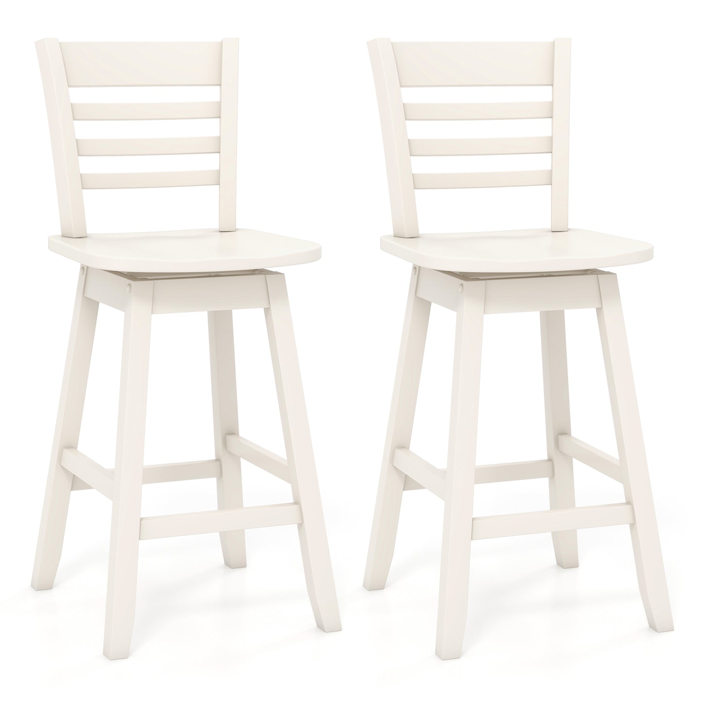 Counter Height Barstools Set of 2 with Footrest for Kitchen Island Bar-Cream White - Cream White