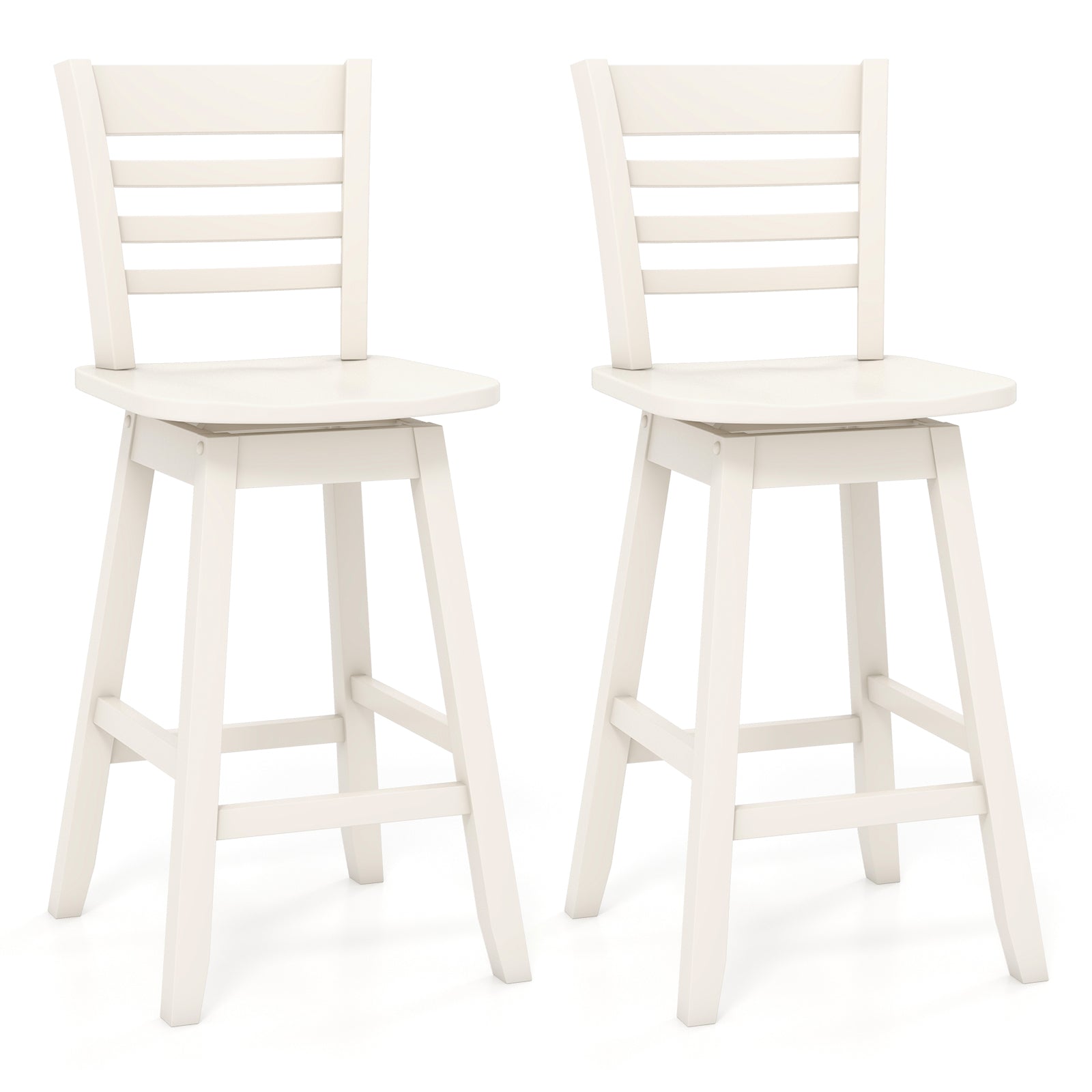 Counter Height Barstools Set of 2 with Footrest for Kitchen Island Bar-Cream White - Cream White