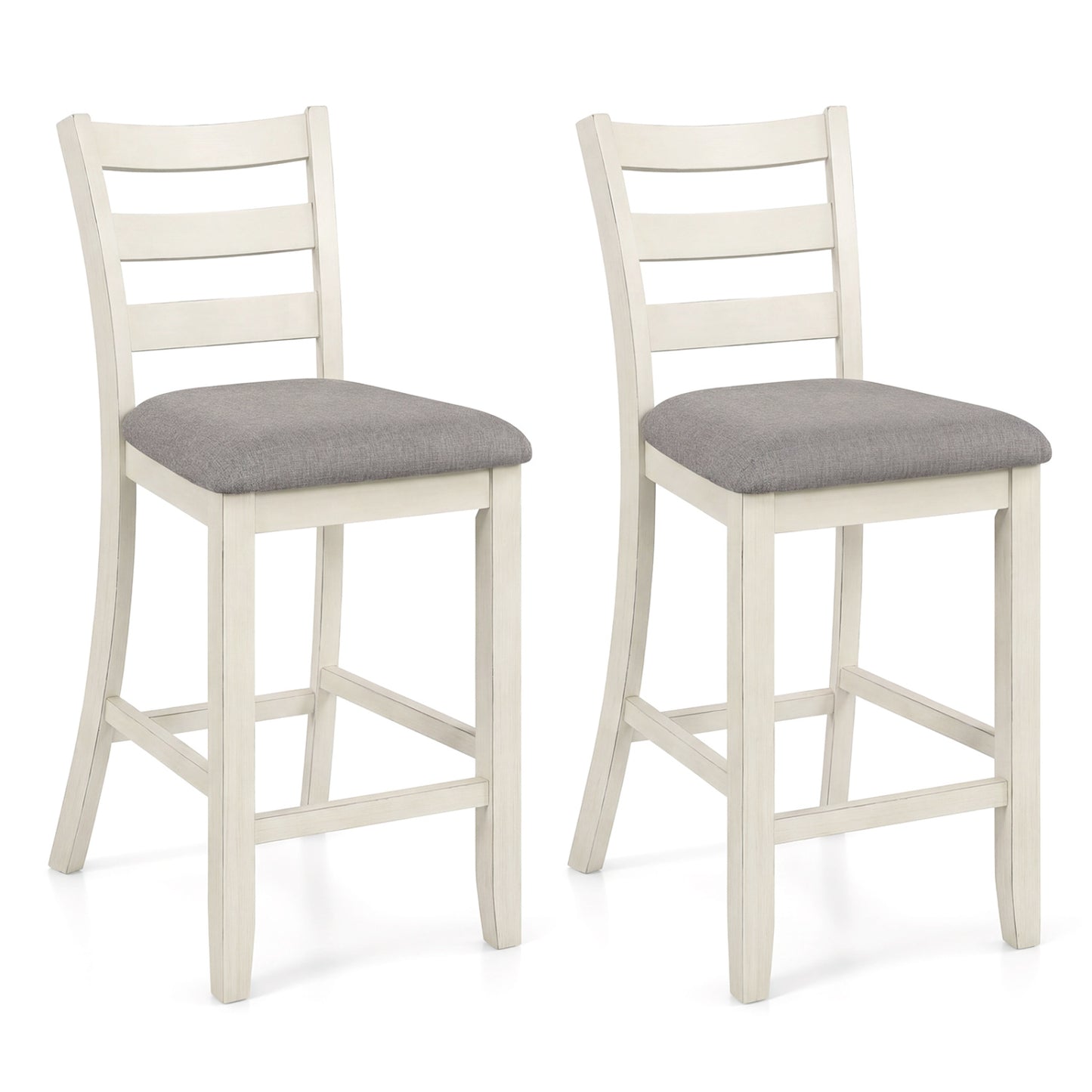 Counter Height Chairs with Fabric Seat and Rubber Wood Legs-Beige - Beige