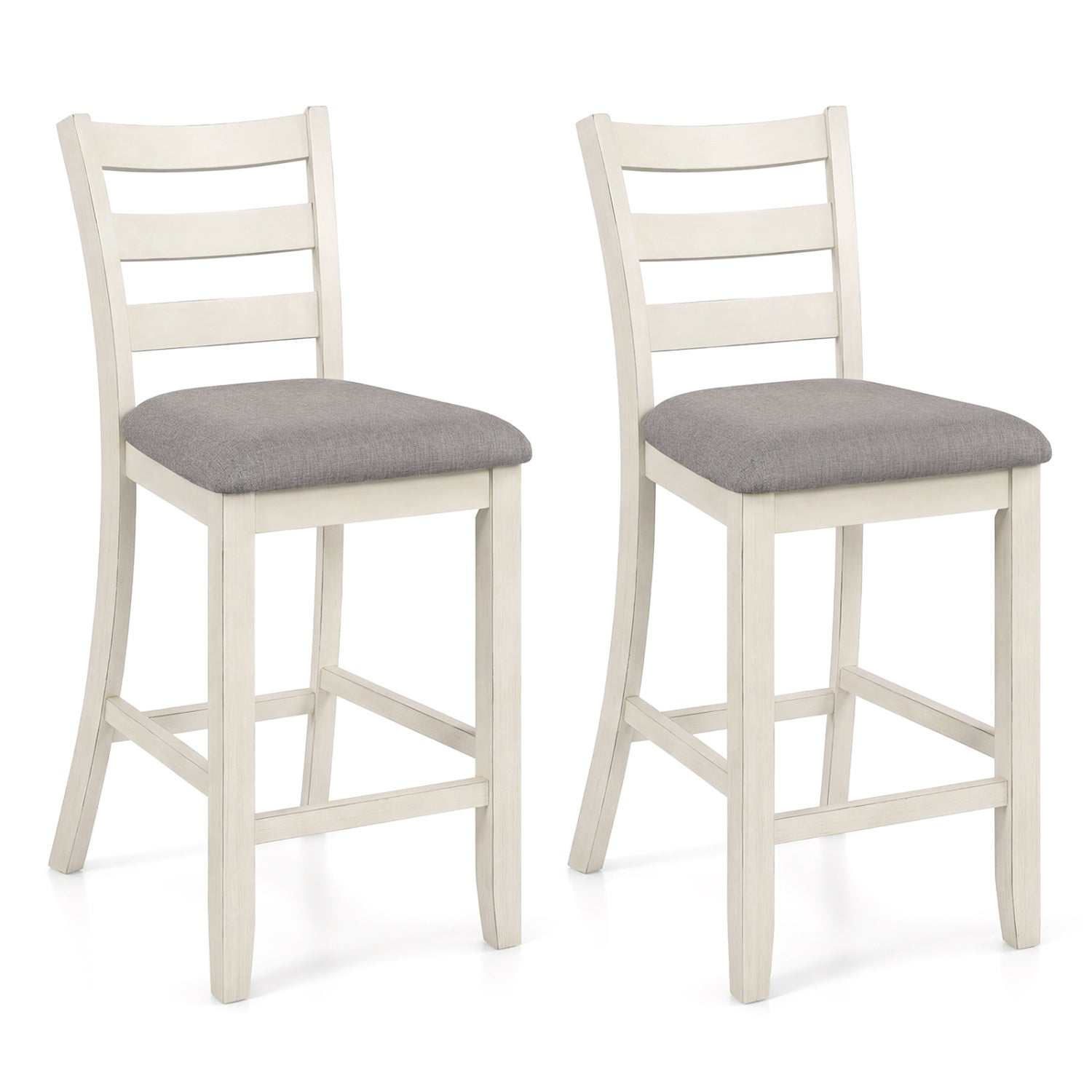 Counter Height Chairs with Fabric Seat and Rubber Wood Legs-Beige - Beige
