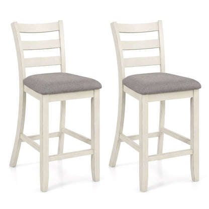 Counter Height Chairs with Fabric Seat and Rubber Wood Legs-Beige - Beige