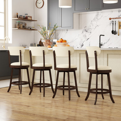 25.5 Inch Counter Height Chairs Set of 2 with Padded Seat and Backrest-Brown