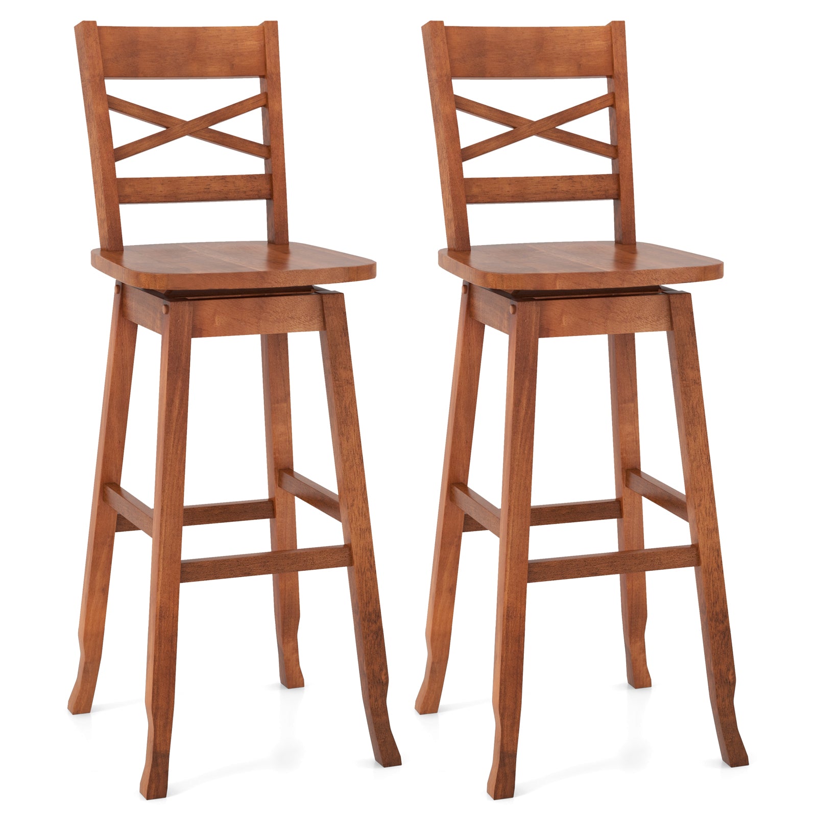 Swivel 30-Inch Bar Height Stool Set of 2 with Footrest-Walnut - Walnut
