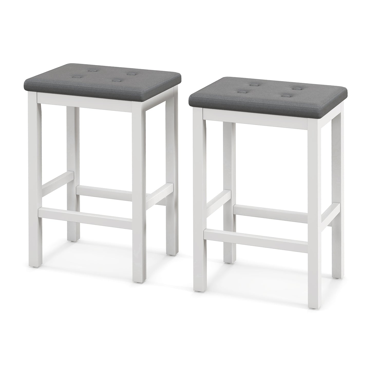 24 Inch Bar Stools with Padded Seat Footrest and Rubber Wood Frame-Brown - White