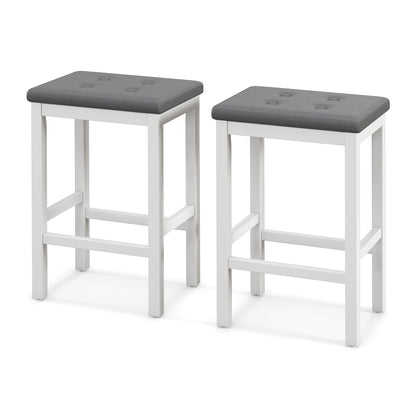 24 Inch Bar Stools with Padded Seat Footrest and Rubber Wood Frame-Brown - White