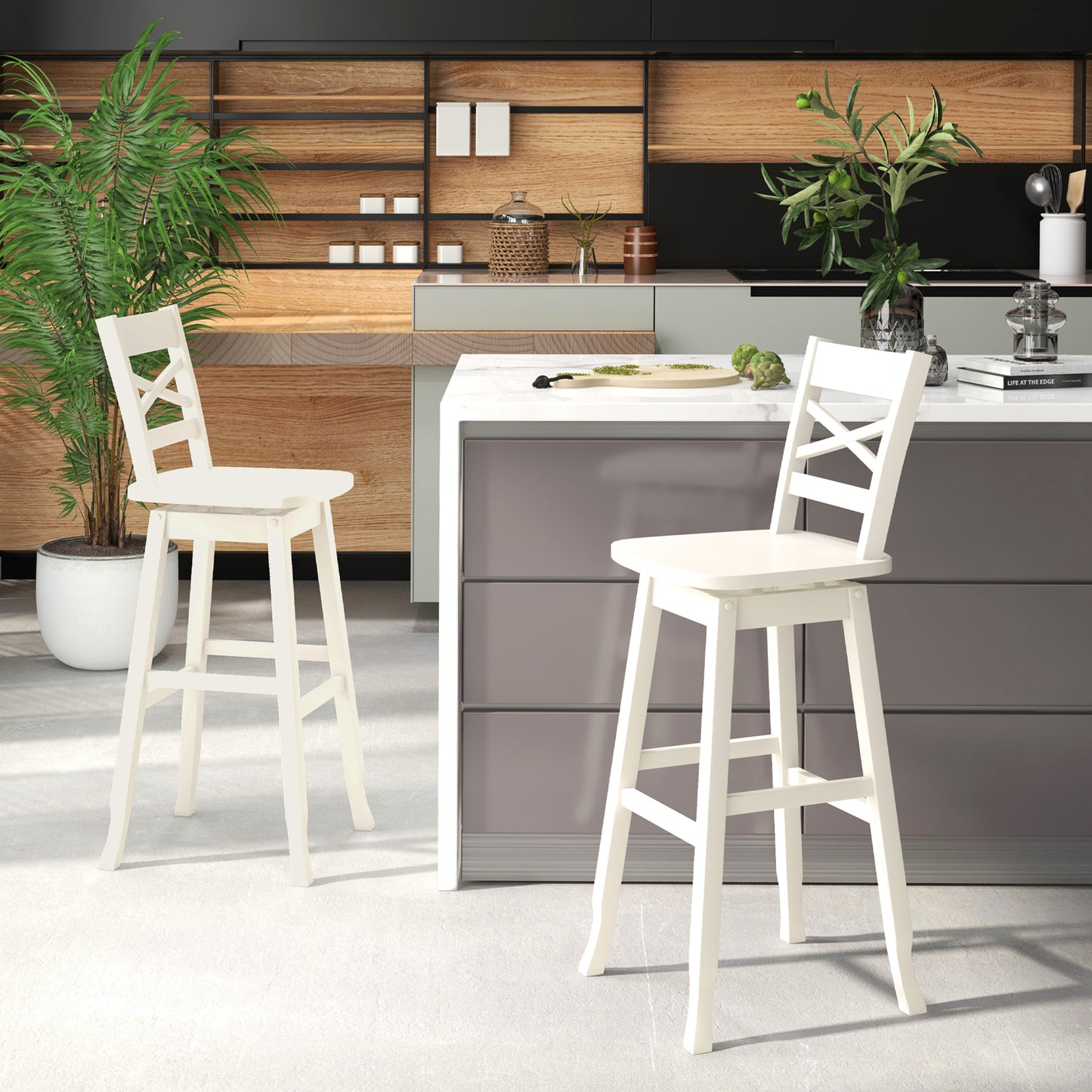 Swivel 30-Inch Bar Height Stool Set of 2 with Footrest