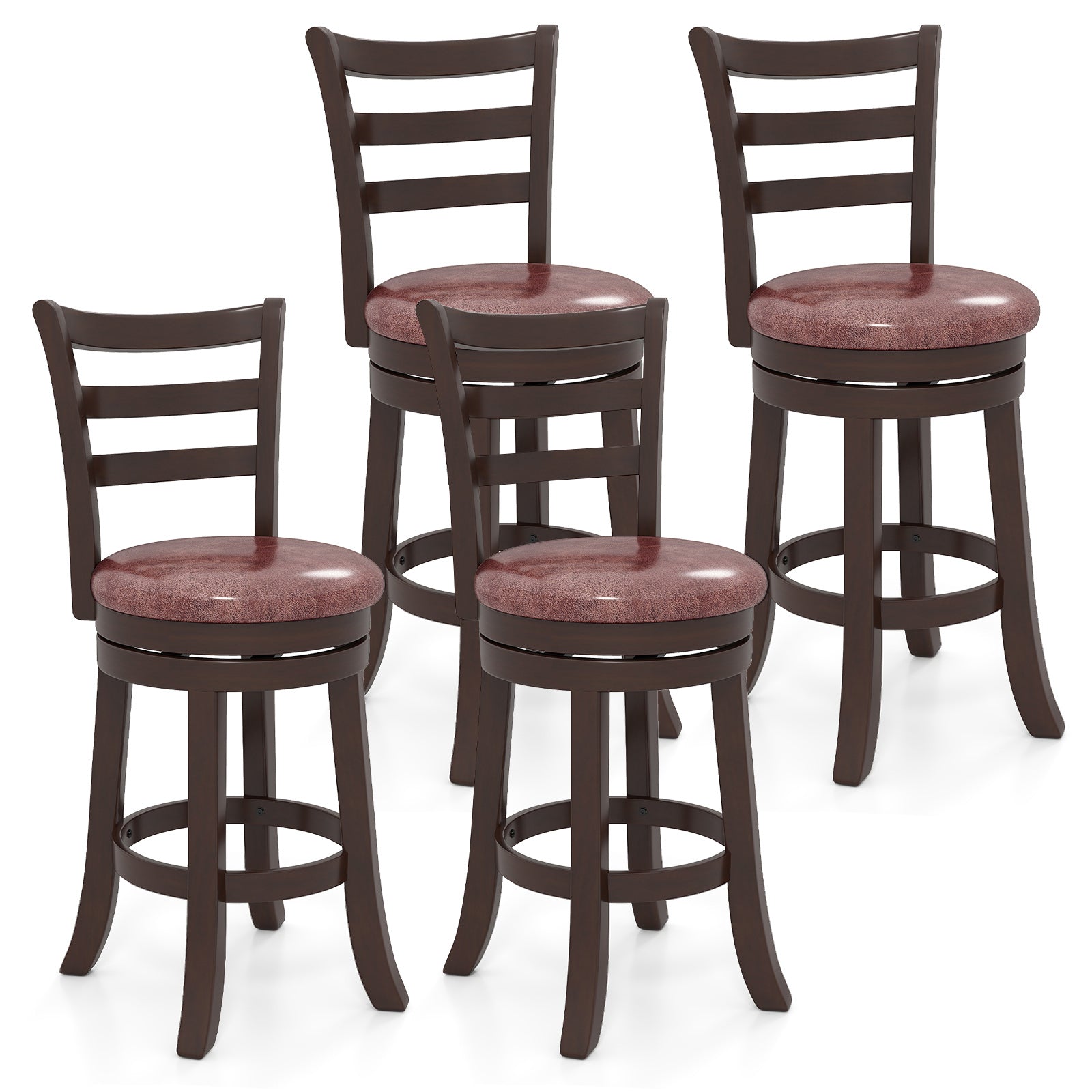 Counter Height Swivel Barstools Set of 2 with Faux Leather Seat and Wrap-around Footrest-24