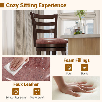 Counter Height Swivel Barstools Set of 2 with Faux Leather Seat and Wrap-around Footrest-24