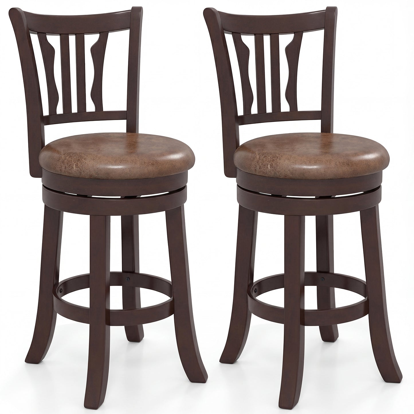 Counter Height Swivel Bar Stools Set of 2 with Back and Solid Rubber Frame-24