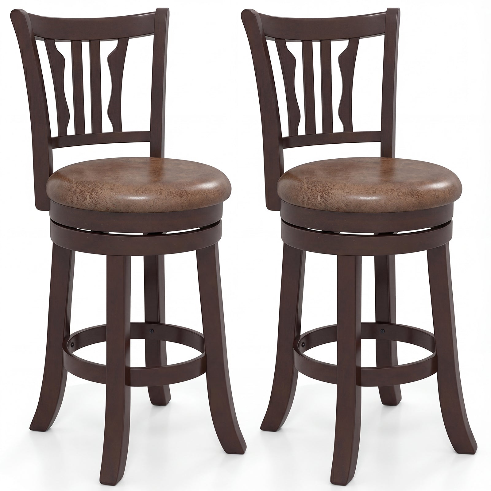 Counter Height Swivel Bar Stools Set of 2 with Back and Solid Rubber Frame-24