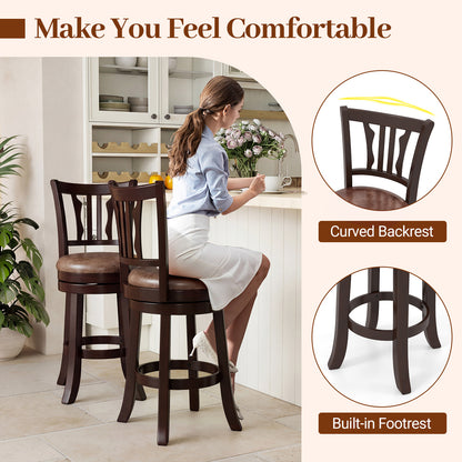Counter Height Swivel Bar Stools Set of 2 with Back and Solid Rubber Frame-24