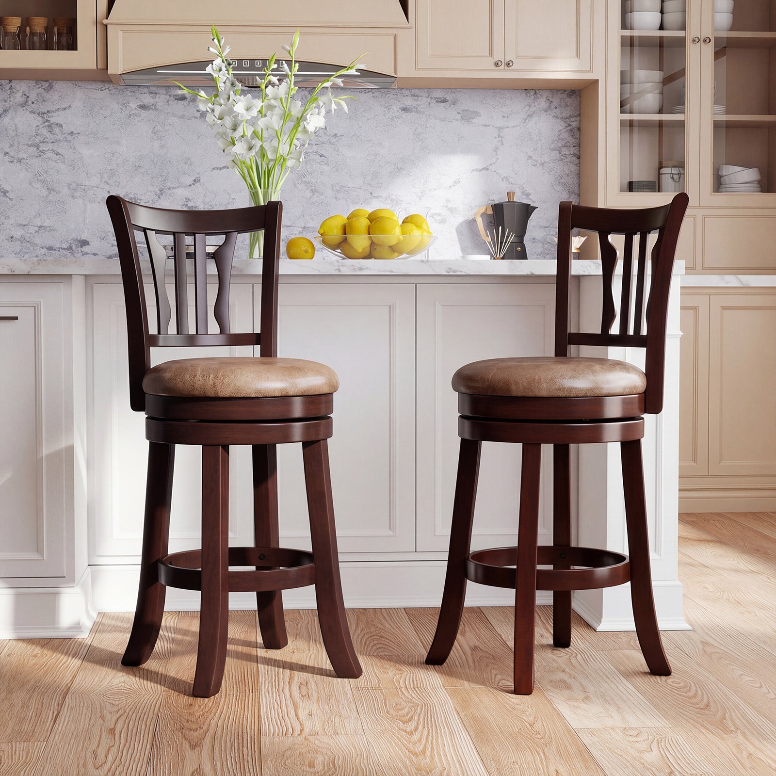 Counter Height Swivel Bar Stools Set of 2 with Back and Solid Rubber Frame-24