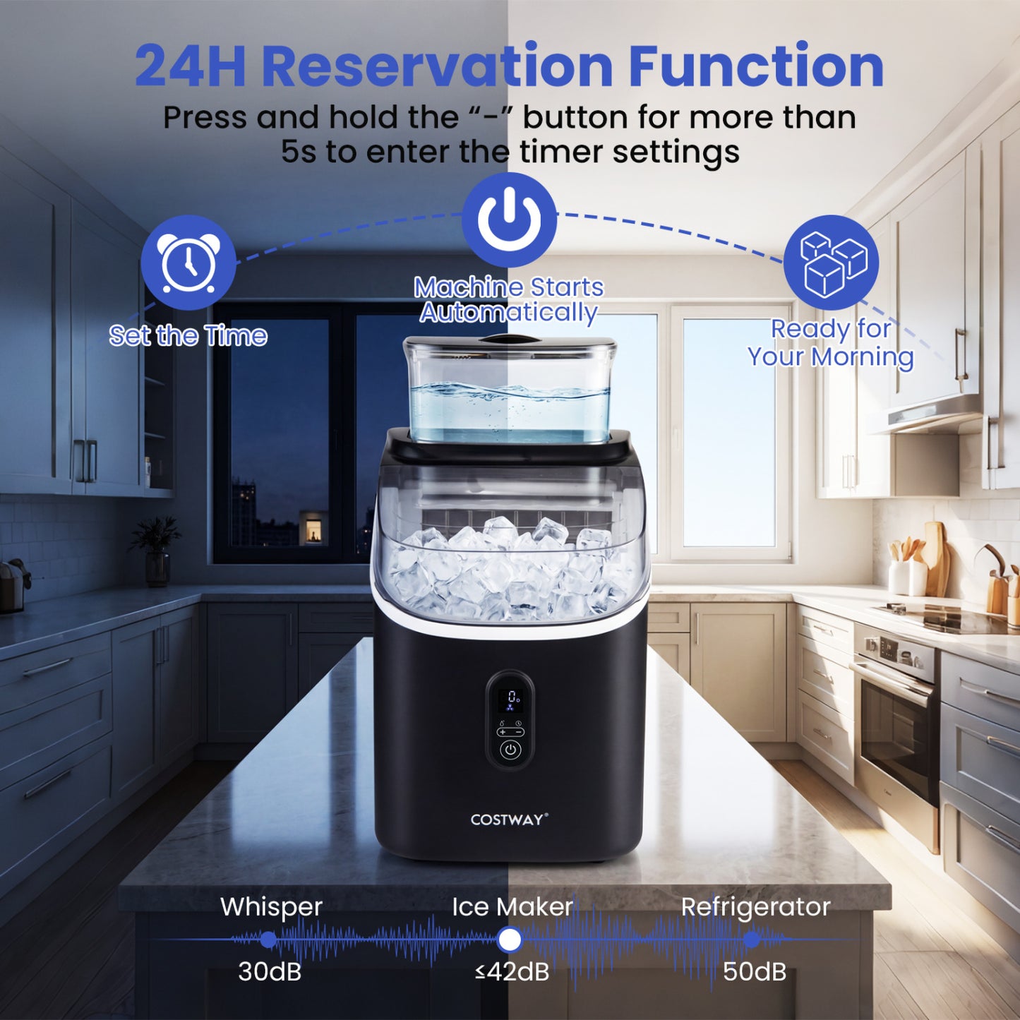 Countertop Ice Maker with External Tank & Self-Cleaning