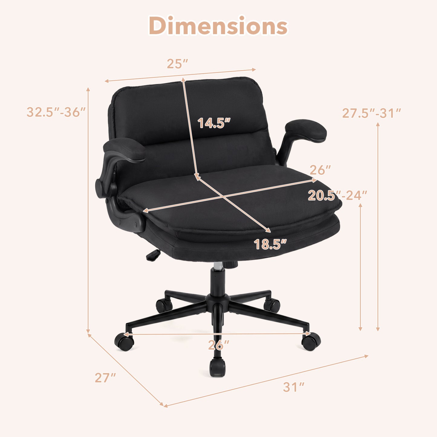 Criss Cross Chair on Wheels with Flip-up Arms Adjustable Height