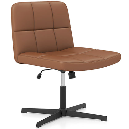 PU Leather Upholstered Cross-legged Office Chair with Oversized U-shaped Seat for Home Office Make Up-Brown - Brown