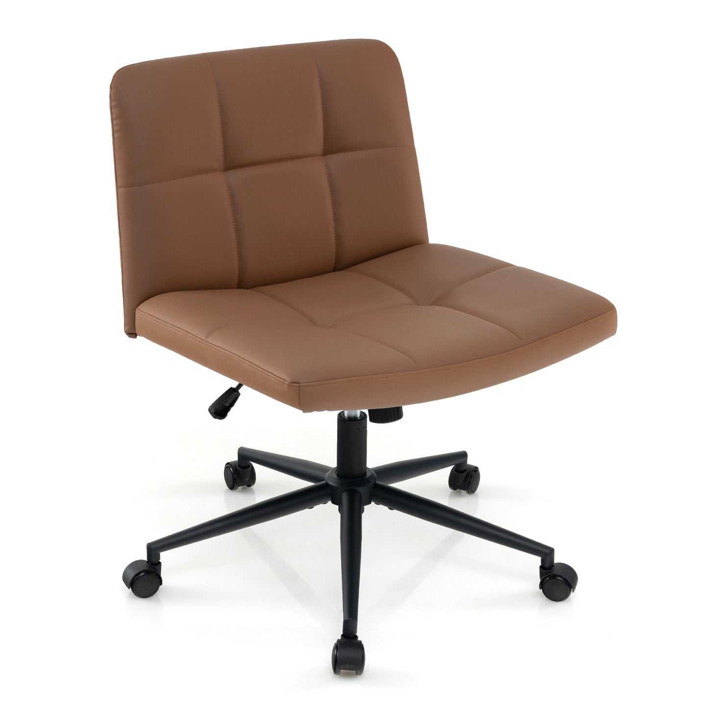 Height-adjustable Armless Desk Chair with Wheels for Home Office Make Up-Brown - Brown