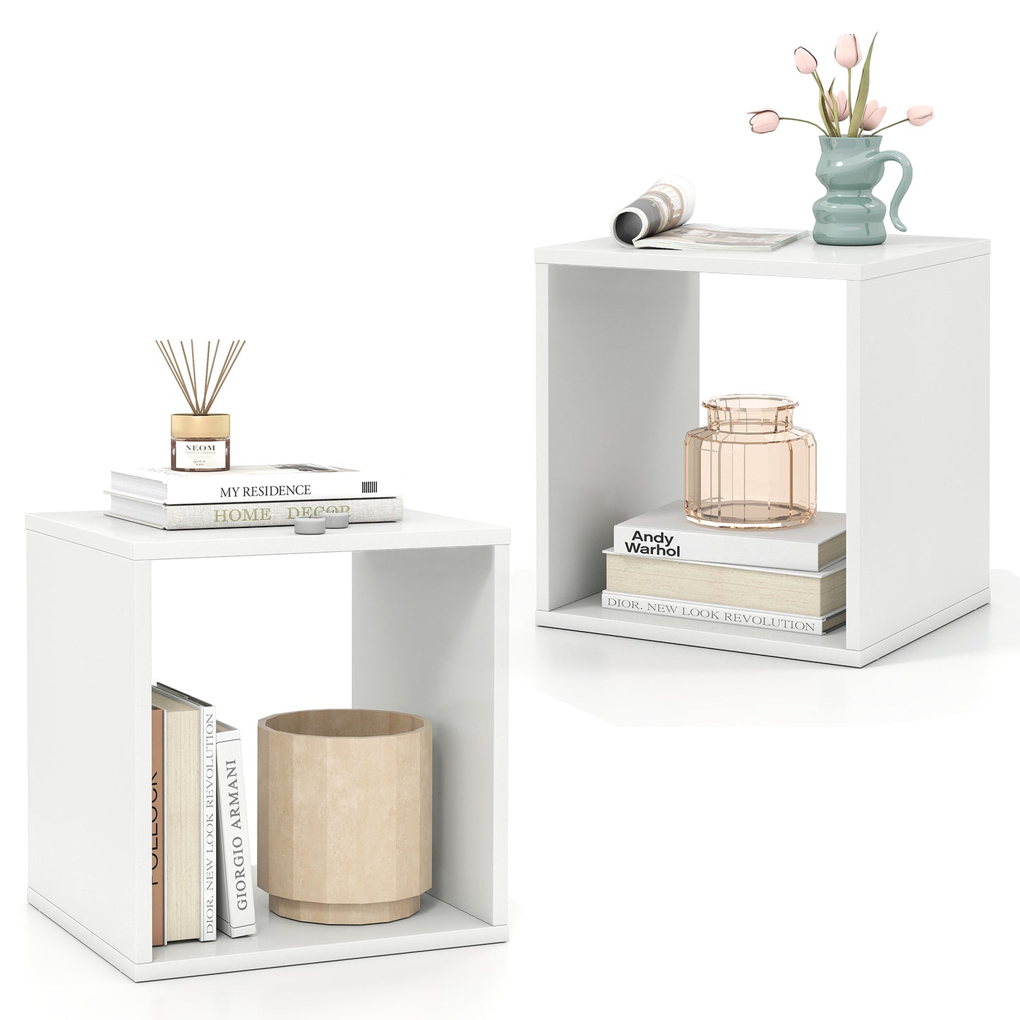 Cube Storage Organizer Set of 2 for Living Room Bedroom Study-Rustic Brown - White