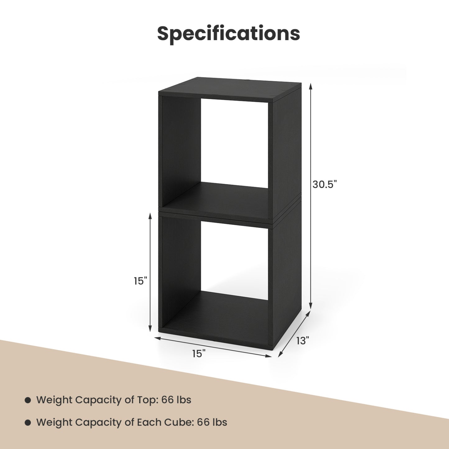 Cube Storage Organizer Set of 2 - Black Modular Bookcase