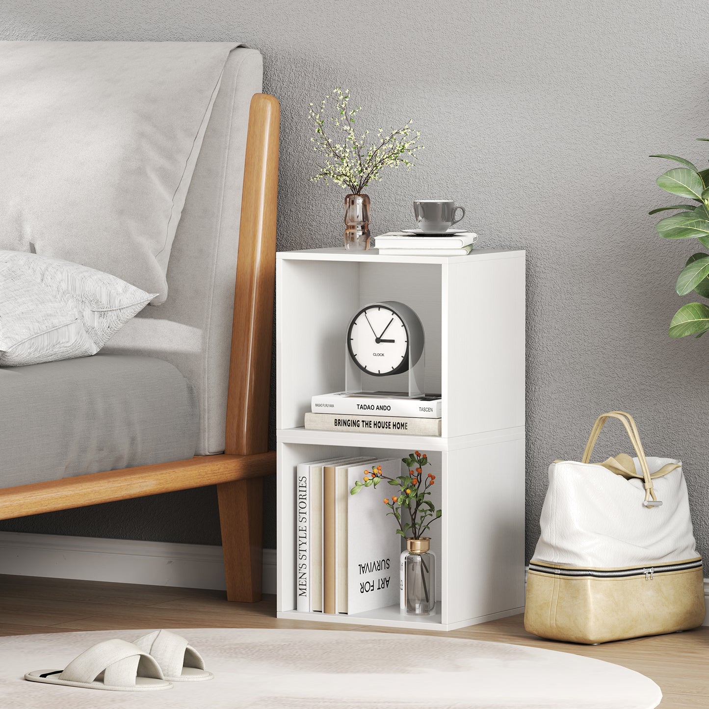 Cube Storage Organizer Stackable Open Book Shelf Wooden Display Shelving Unit-White