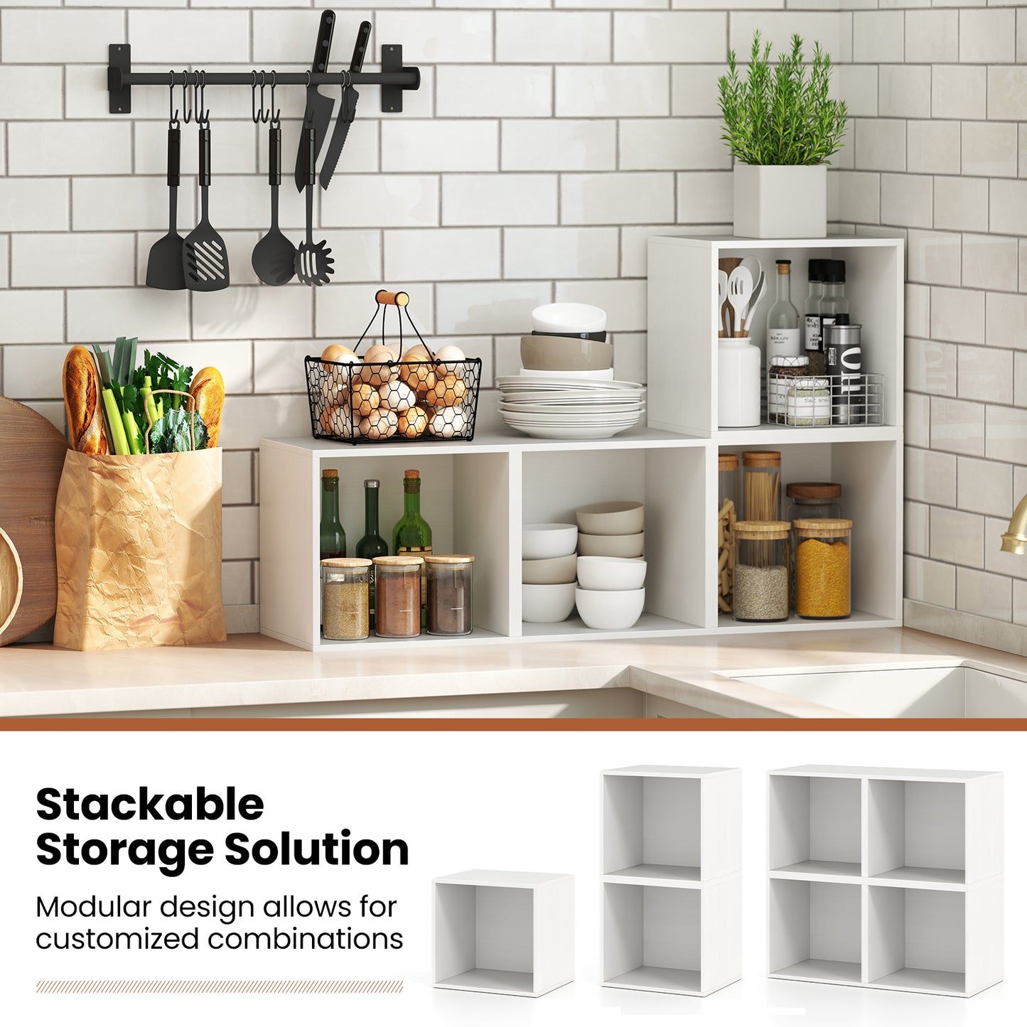 Cube Storage Organizer Stackable Open Book Shelf Wooden Display Shelving Unit-White