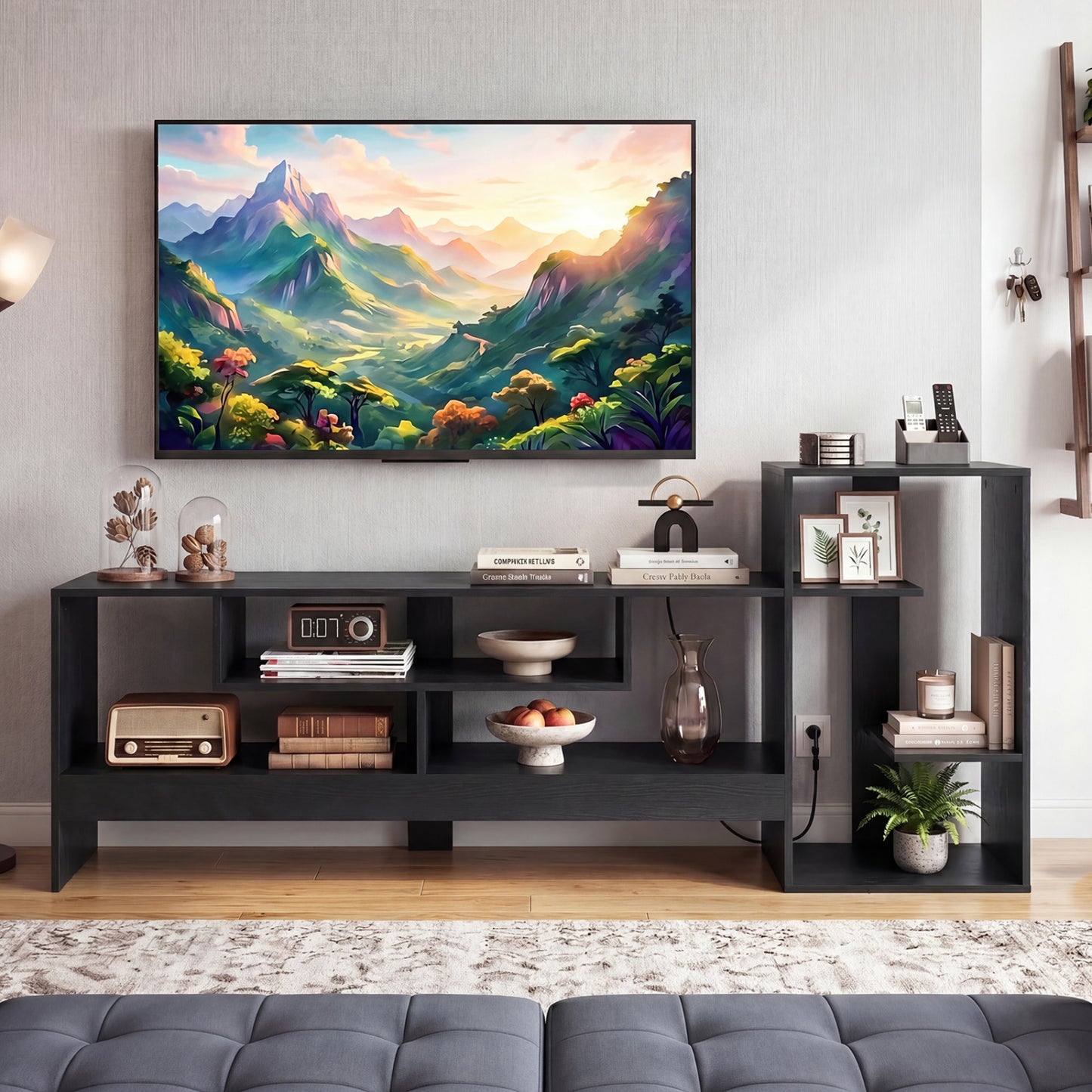 TV Stand for 55 Inch TV with Power Outlets and Storage