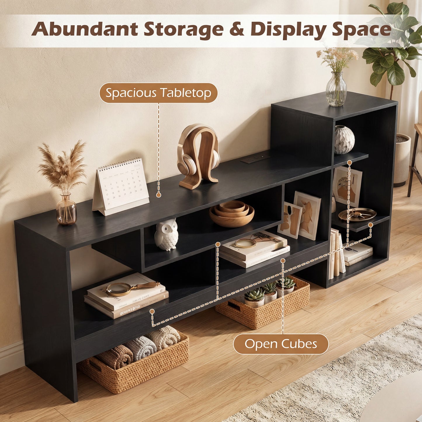 TV Stand for 55 Inch TV with Power Outlets and Storage