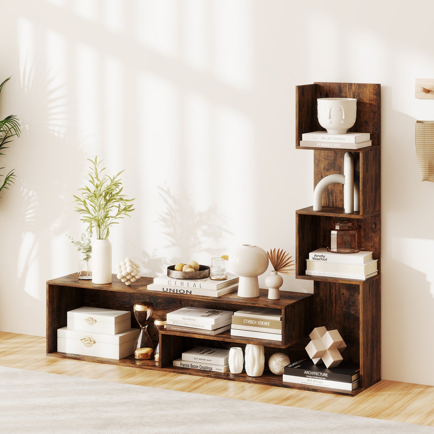Cube TV Stand for TVs up to 50 Inch Media Console Table with Storage Shelves-Rustic Brown