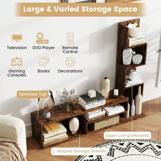 Cube TV Stand for TVs up to 50 Inch Media Console Table with Storage Shelves-Rustic Brown