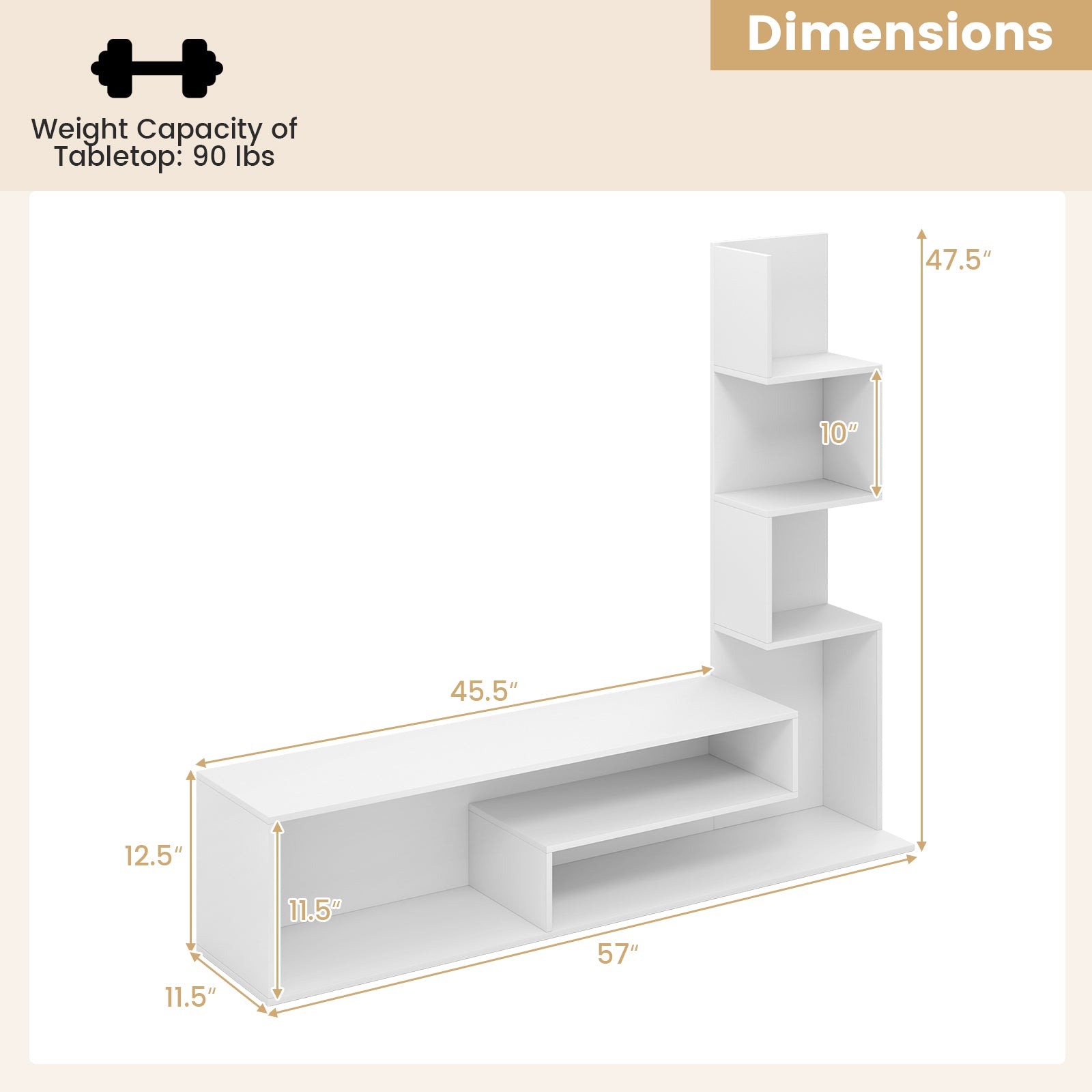 Cube TV Stand for TVs up to 50 Inch Media Console Table with Storage Shelves-White