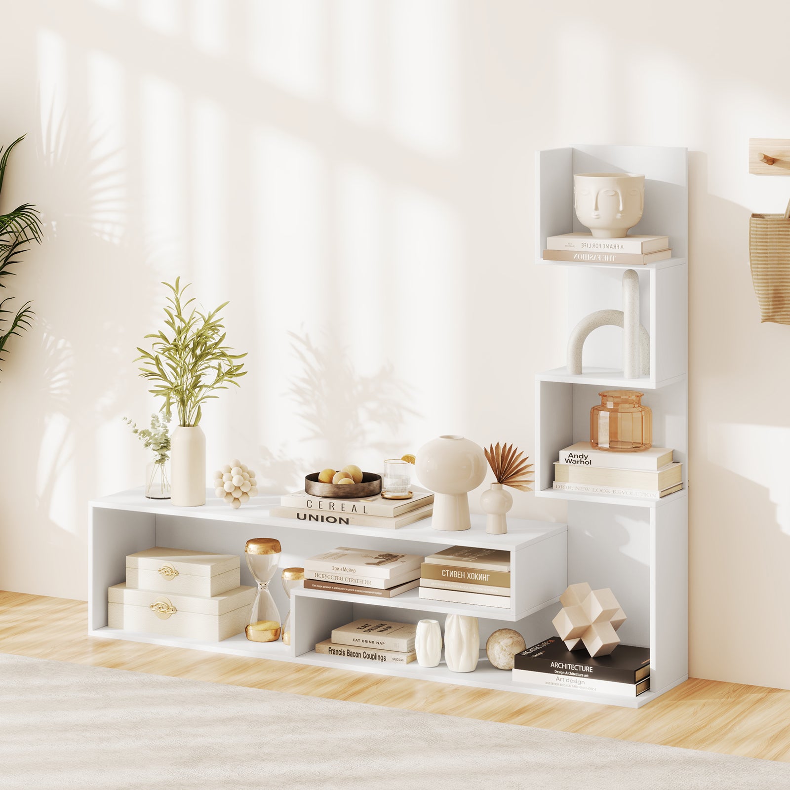 Cube TV Stand for TVs up to 50 Inch Media Console Table with Storage Shelves-White