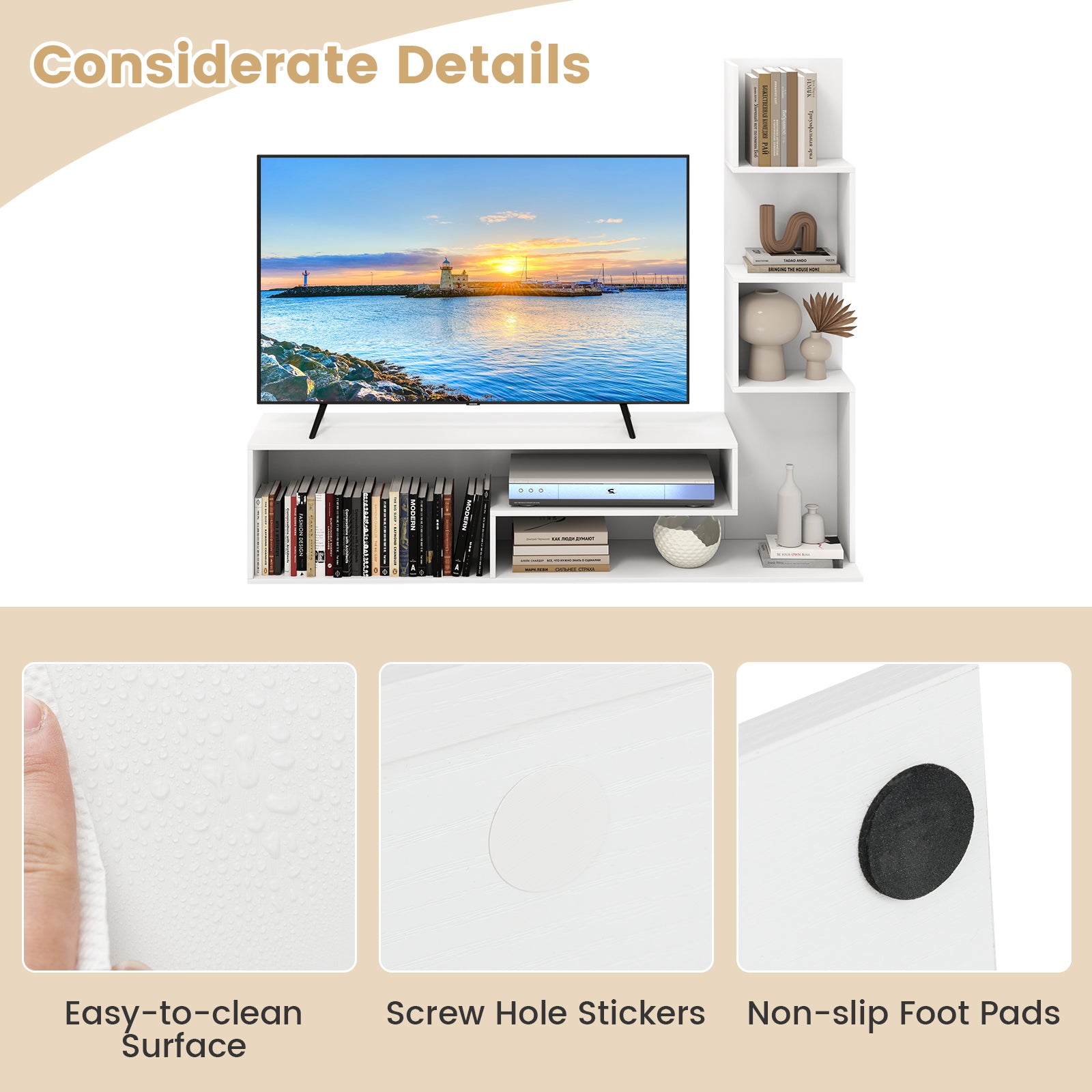 Cube TV Stand for TVs up to 50 Inch Media Console Table with Storage Shelves-White