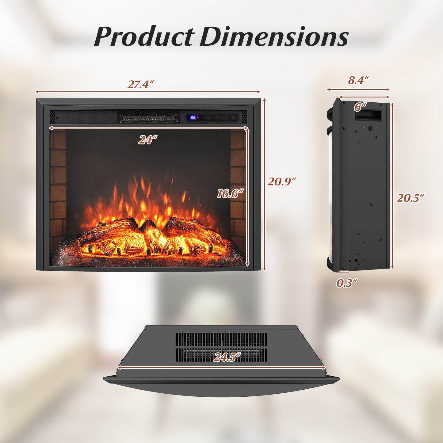 Curved Recessed Electric Fireplace Insert with Remote Control and Overheat Protection-26 Inch
