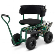 Cushioned Rolling Garden Cart Scooter with Storage Basket and Tool Pouch-Blue - Green