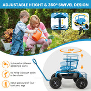 Cushioned Rolling Garden Cart Scooter with Storage Basket and Tool Pouch
