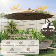 10 Feet Patio Offset Umbrella with 112 Solar-Powered LED Lights-Beige-Coffee