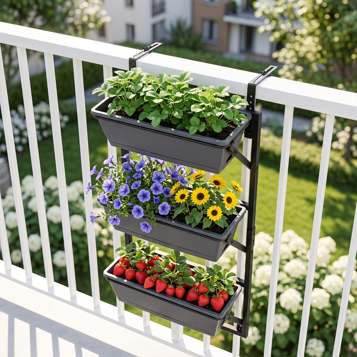 Deck Railing Planter Box with 3-Tier Adjustable Design