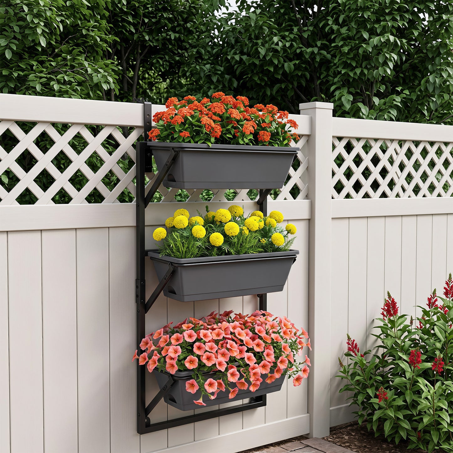 Deck Railing Planter Box with 3-Tier Adjustable Design