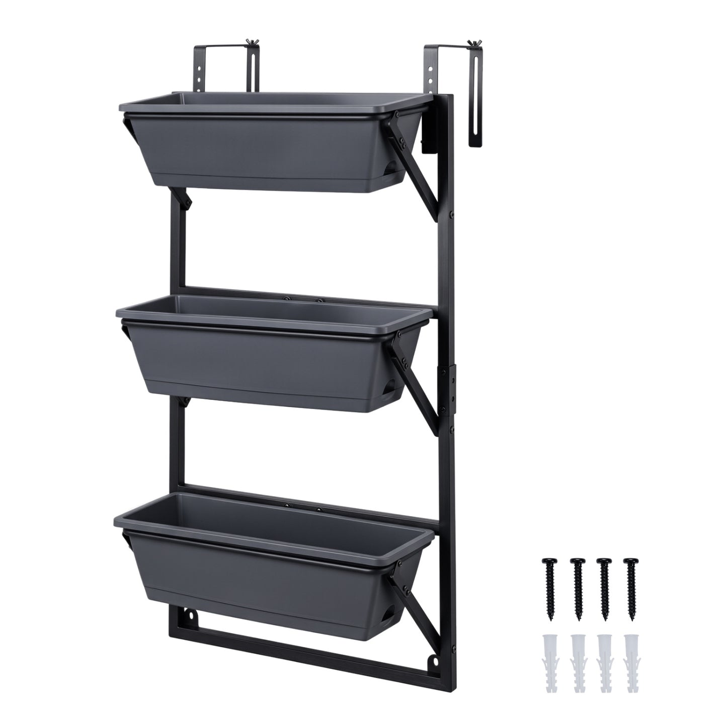 Deck Railing Planter Box with 3-Tier Adjustable Design