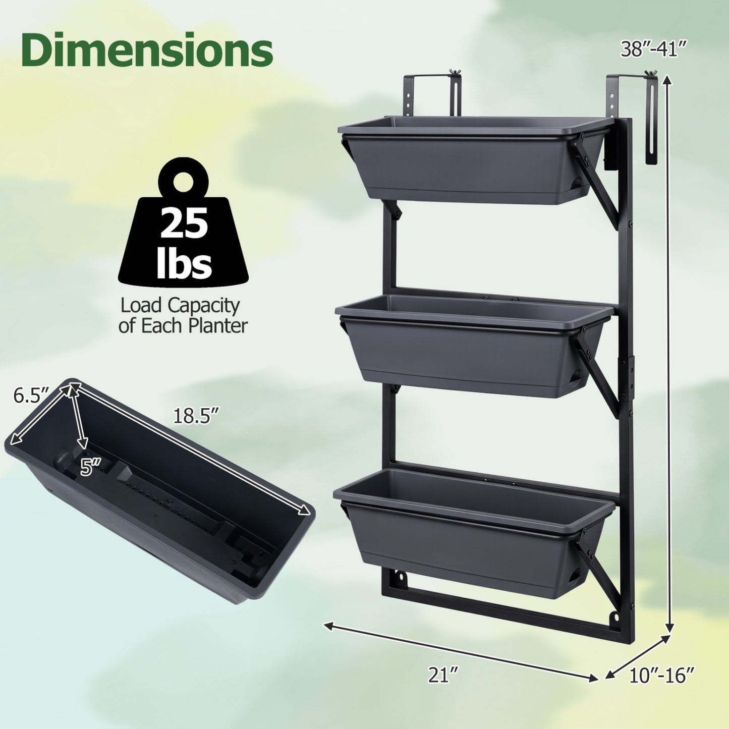 Deck Railing Planter Box with 3-Tier Adjustable Design