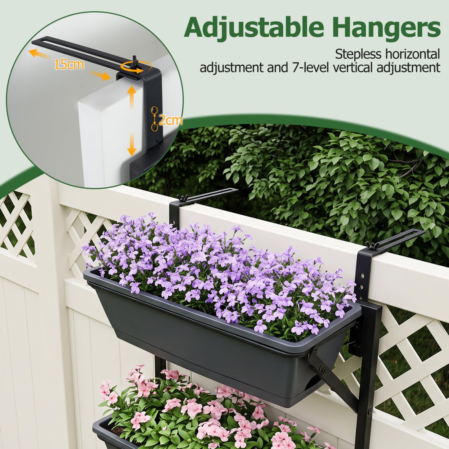 Deck Railing Planter Box with 3-Tier Adjustable Design