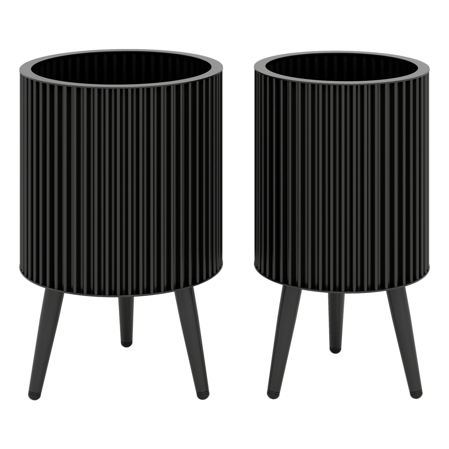Fluted Metal Planter Pots with Stand Set of 2
