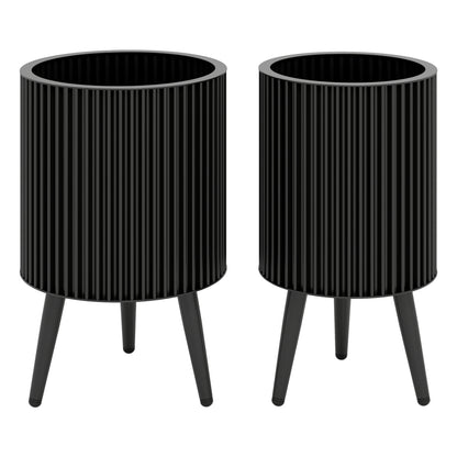 Fluted Metal Planter Pots with Stand Set of 2