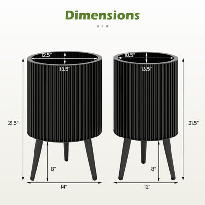 Fluted Metal Planter Pots with Stand Set of 2